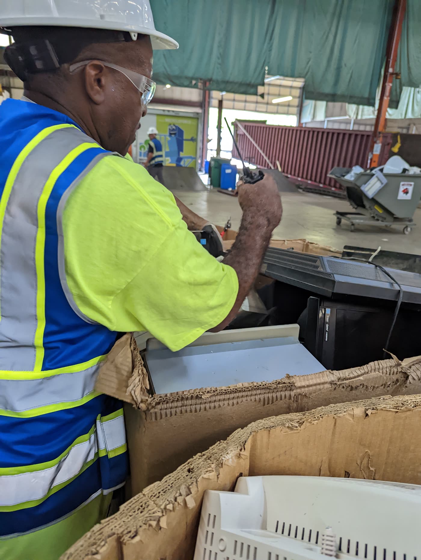 Sorted electronics awaiting processing at the recycling site